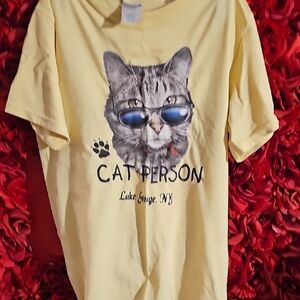 Jerzees Girls Cat Person Lake George NY Yellow T-Shirt Size Small